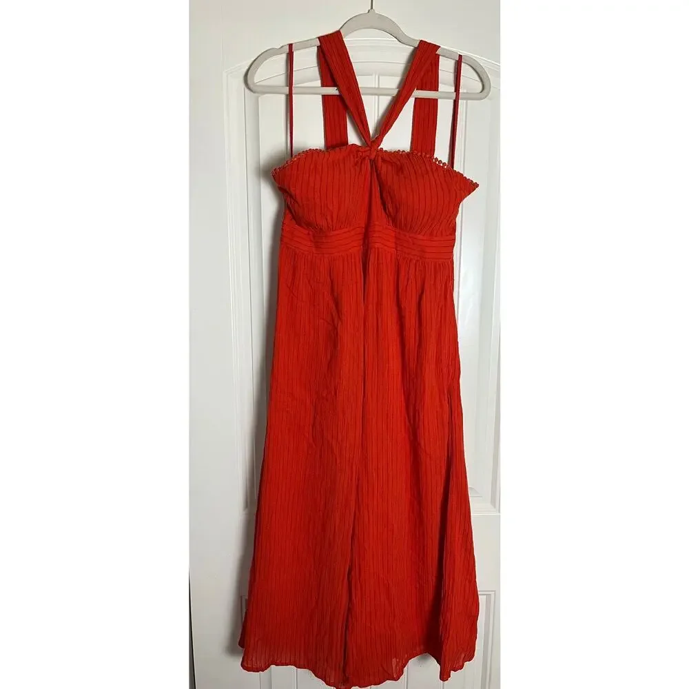 Maeve Anthropologie | Size 10 Proust Wide-Leg Twist Top Halter Jumpsuit Orange